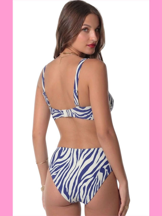 Set Bikini High Waist Animal Print Light Blue