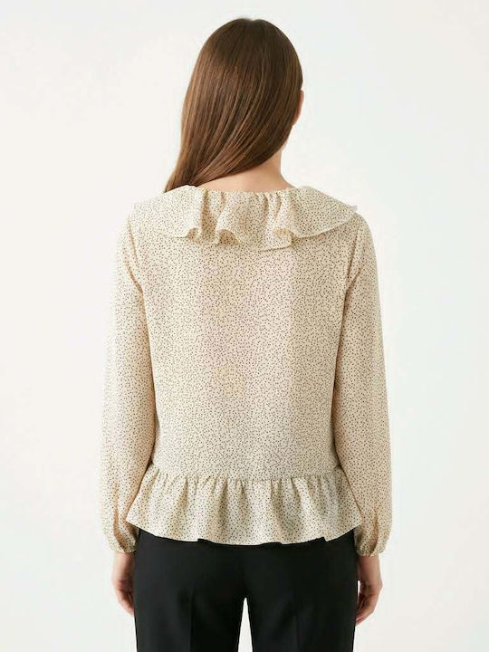 Langärmeliges Damenhemd Beige Polka Dot