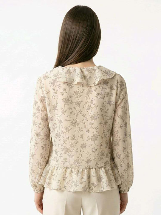 Long Sleeve Women's Shirt Ecru Floral