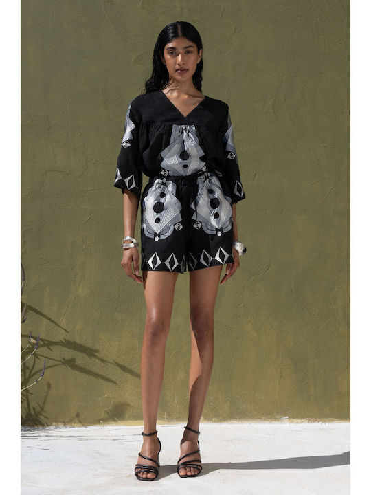 Damen-Shorts Schwarz Silber