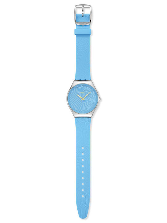 Swatch Damenuhr Batterie mit Blau Gummi Armband