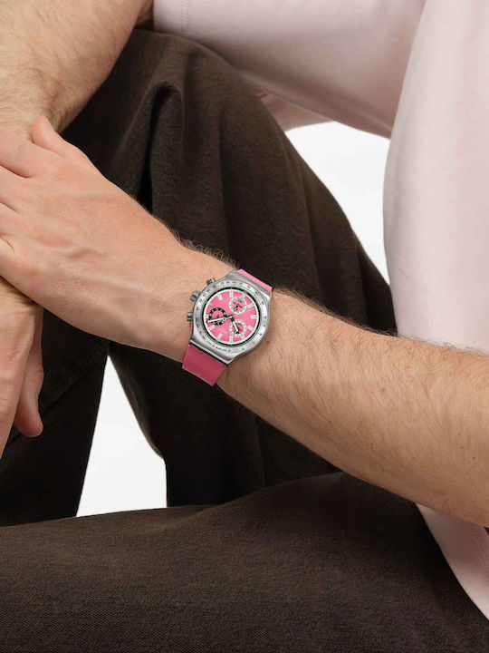 Swatch Womens Watch Chronograph Battery with Purple Rubber Strap