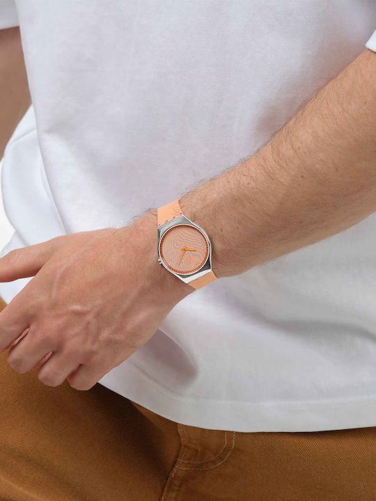 Swatch Womens Watch Battery with Orange Rubber Strap