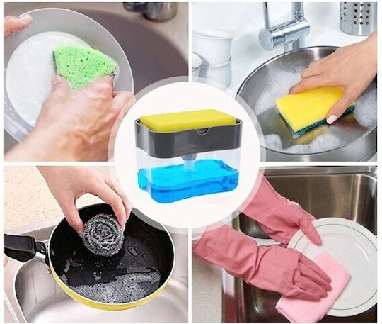 Alista Home Dozator De Bucătărie Din Plastic Cu Suport Pentru Burete Gri 380ml