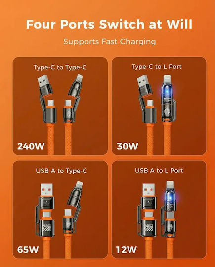 Hyperloq USB to Type-C / Lightning Cable Orange HP.24-O