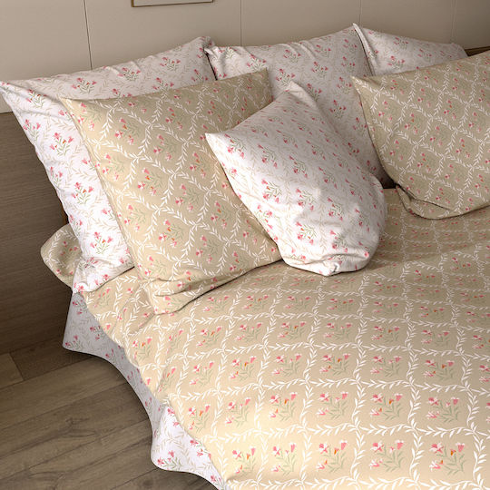 Charalambidis Textiles Super-Double Bed Sheet with Rubber Hugger 160x200+30cm Beige