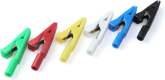 High Quality Crocodile Clips 2mm Banana Socket 10a Length 42mm Opening 6mm Set 6 Pieces White Black Red Yellow Green Blue