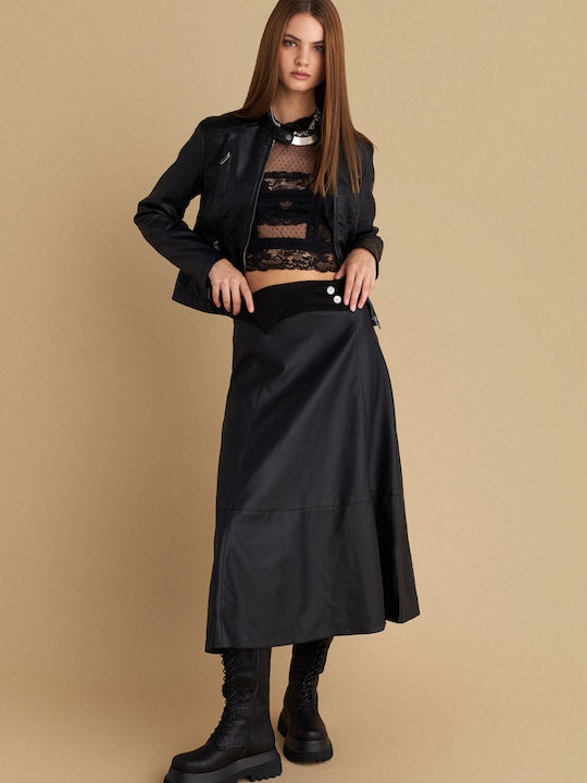 Leather Midi Skirt Black