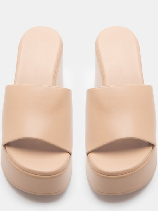 Damen Pantoletten mit Hoch Absatz in Beige Farbe