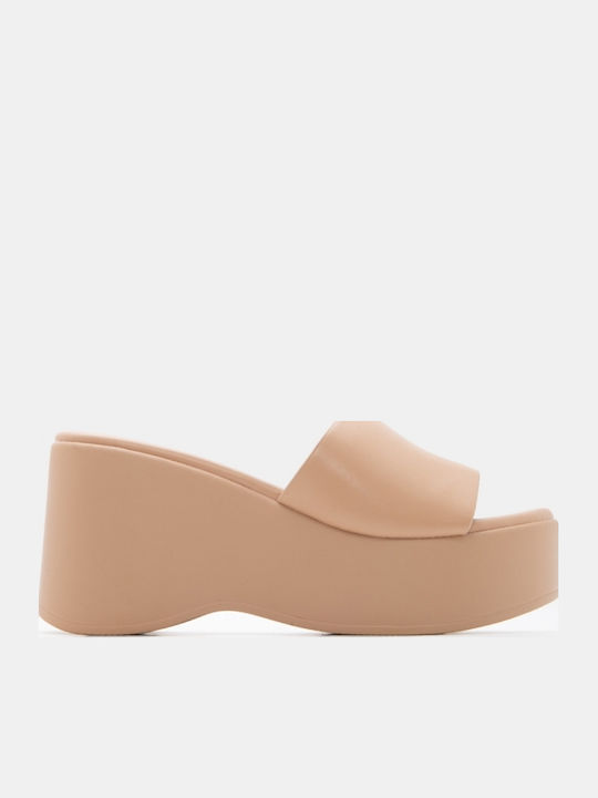 Damen Pantoletten mit Hoch Absatz in Beige Farbe