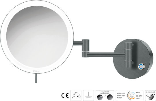 Sanco Vergrößerung Rund Badezimmerspiegel LED aus Metall 104x104cm Grau