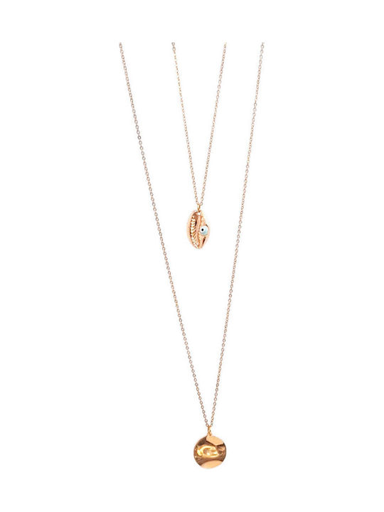 Touch Double Necklace Made of Pink Gold Plated Steel