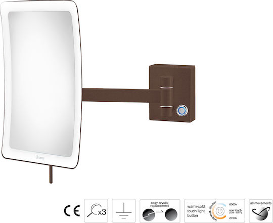 Sanco Oglindă De Baie Rectangulară Cu Mărire Led Din Metal Cu Lungime 103cm Maro