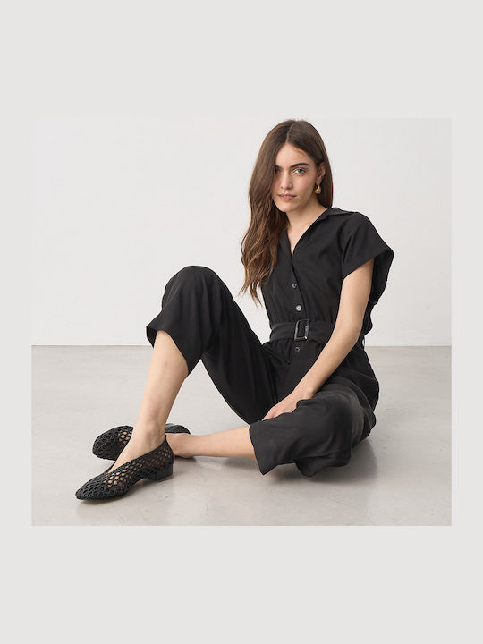 Women's Jumpsuit Black 95% Lyocell 5% Linen