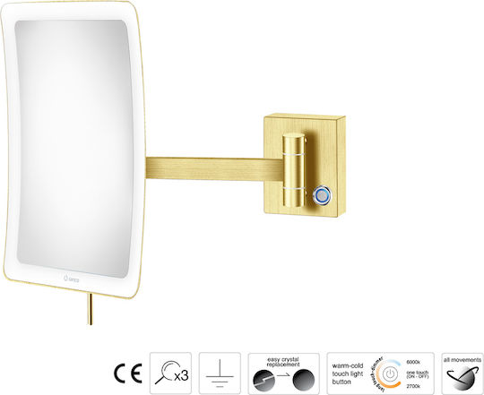 Sanco Oglindă De Baie Rectangulară Cu Mărire Led Din Metal Cu Lungime 103cm Maro