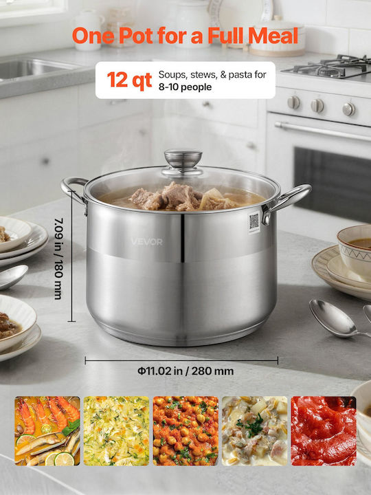 Vevor Βαθιά Ανοξείδωτη Κατσαρόλα Ατμού 11.4lt / 11.02cm