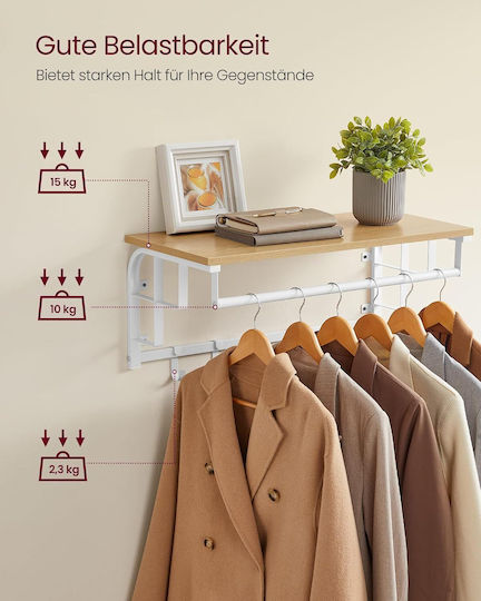 Vasagle Wooden Wall Hanger 5 Hooks Gold 66x27x30cm
