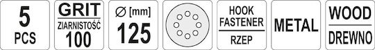 Yato Orbital Sander Sheet K100 with Holes 125x125mm Set 5 Pieces