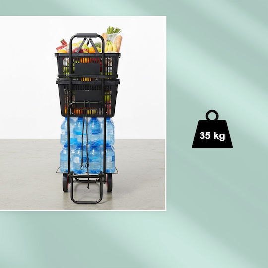 Relaxdays Căruț de Cumpărături Pliabil 100x34x44 Cm Negru Capacitate 35 Kg 2 Corzi Elastice