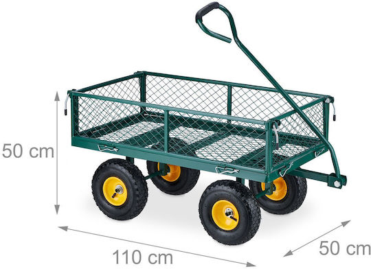 Relaxdays Cărucior Pneumatic de Grădină Verde Închis Galben Negru 50x110x50 Cm Capacitate Maximă 200 Kg Roți Pneumatice