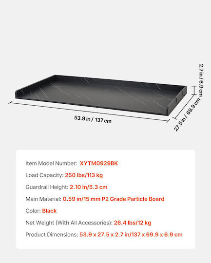 Vevor Πάγκος Πλυντήριο Στεγνωτήριο 137 X 69,9 Cm Μαύρος Αδιάβροχος Άκρη & Γάντζους Xytm54ycfdlsj28ri001v0