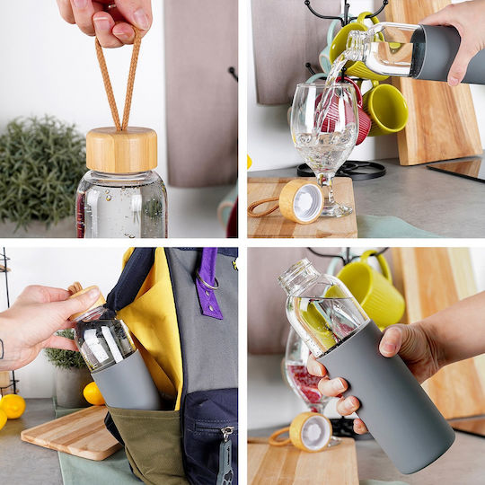Vilde Sticlă De Apă Din Sticlă Cu Capac Șurub Gri 500ml