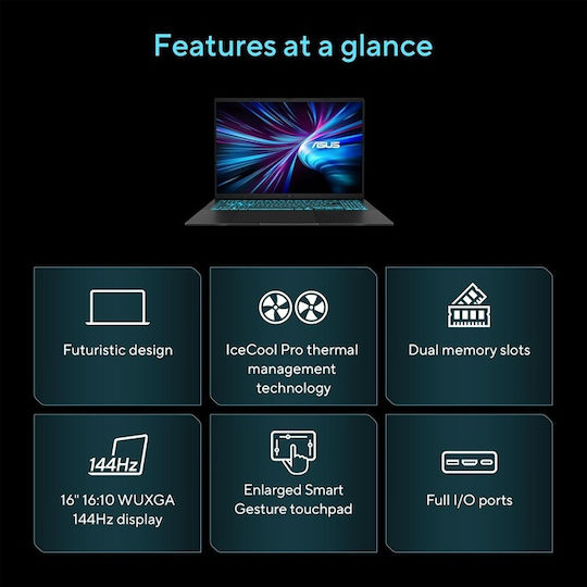Asus V16 16" FHD+ 144Hz (Core 7-240H/16GB/512GB SSD/GeForce RTX 5060/W11 Home) Matte Black (US Keyboard)