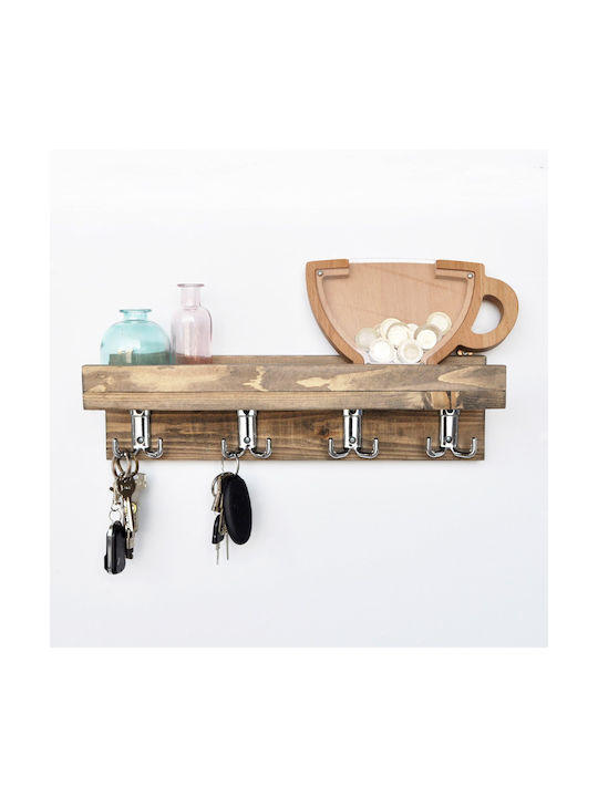 Megapap Wall Hanger Aos Wooden 8 Hooks Brown 40x11x11cm