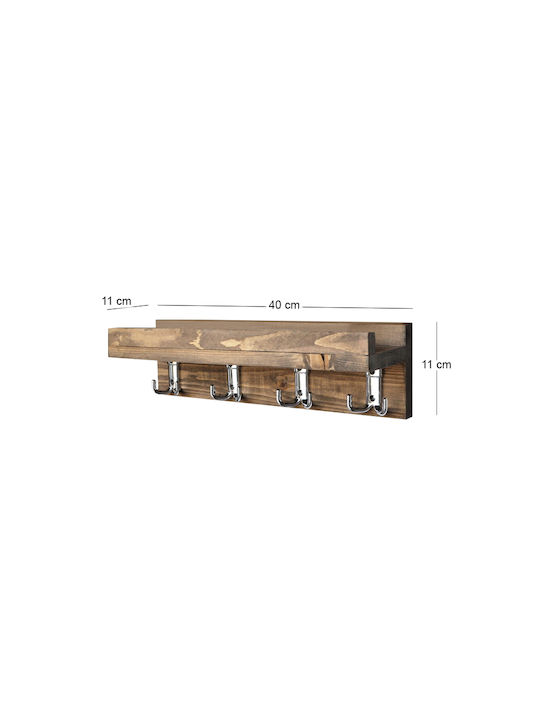 Megapap Wall Hanger Aos Wooden 8 Hooks Brown 40x11x11cm