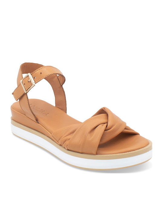 Women's Leather Ankle Strap Platforms Brown