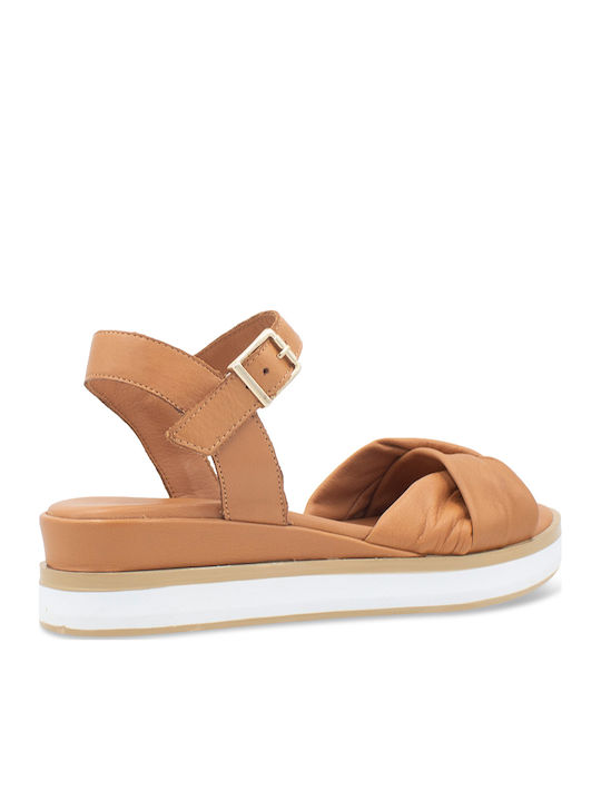 Women's Leather Ankle Strap Platforms Brown