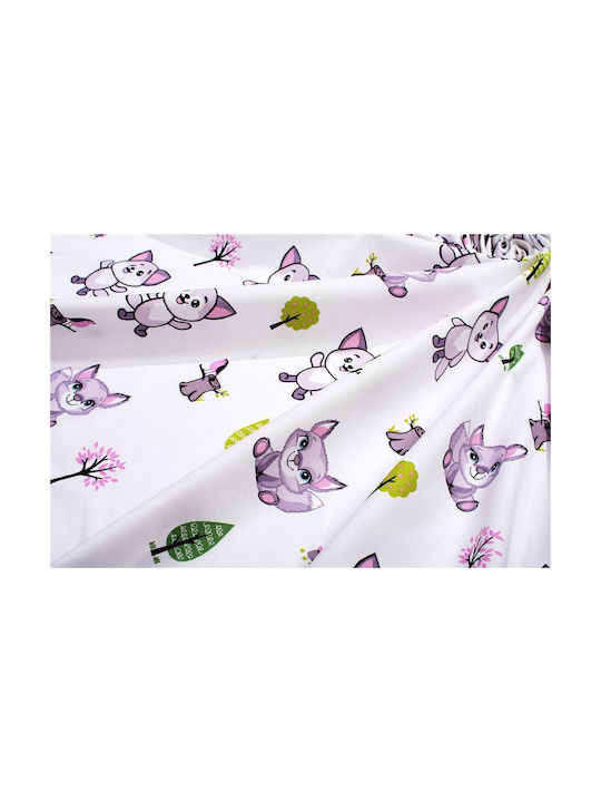 Dimcol Baby Foxes 594 Kids Duvet Cover Single Cotton White-Pastel Lilac 160x240cm