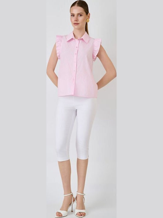 Short Sleeve Women's Shirt Pink Striped