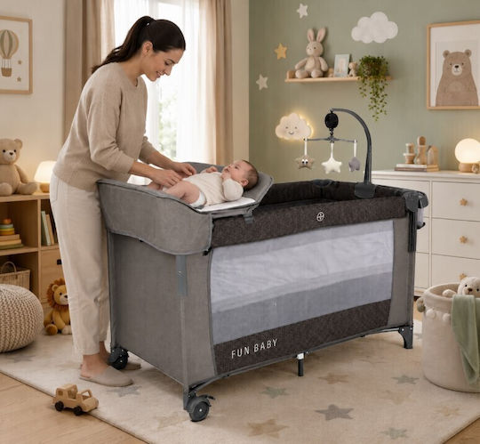 Fun Baby Babybett 2 Ebenen mit Wickeltisch & Matratze Grau 62x125cm