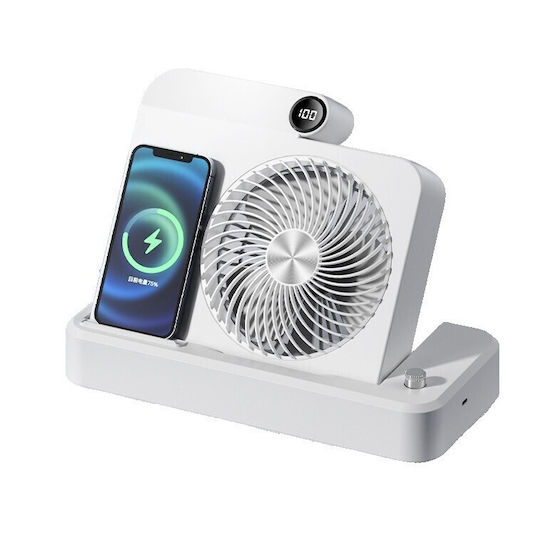 Ventilator 2în1 Flippy Wireless Funcție Încărcare Telefon 100 Niveluri Viteză 2400 mAh 5V 2A 25 X 16,5 X 24 Cm Alb