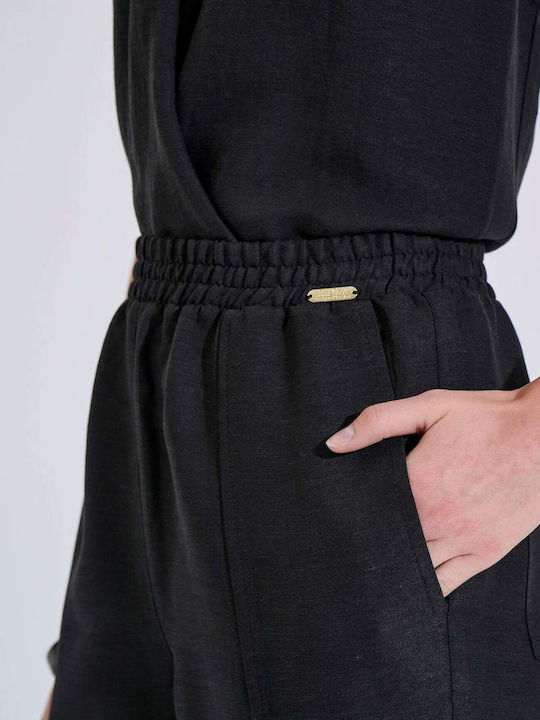 Women's Fabric Trousers with Rubber Band Black