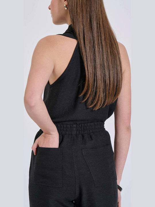 Women's Fabric Trousers with Rubber Band Black