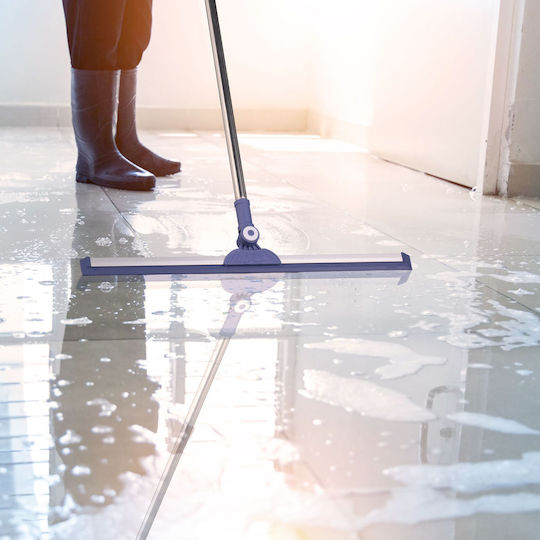 Relaxdays Water Squeegee Telescopic Handle Blue Silver 135x3.5x52 Cm
