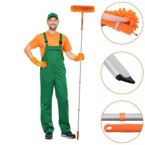 Aparat De Curățat Geamuri Telescopic 3 În 1 Zola 1.8 M Racletă 180° 3 Lavete Microfibră 25 Cm Portocaliu