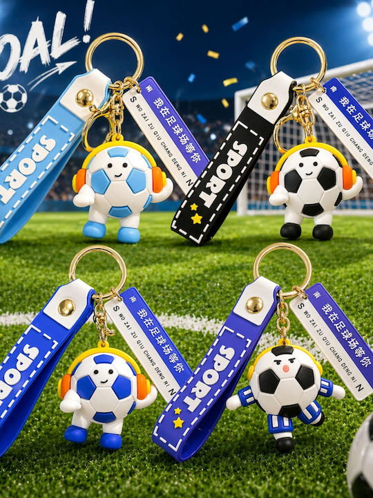 Keychain Flippy Football Ball Model Headphones Message "i'm Waiting You On Football Field" World Cup Accessory Keys Backpack Acrylic Material 50 G Dark Blue