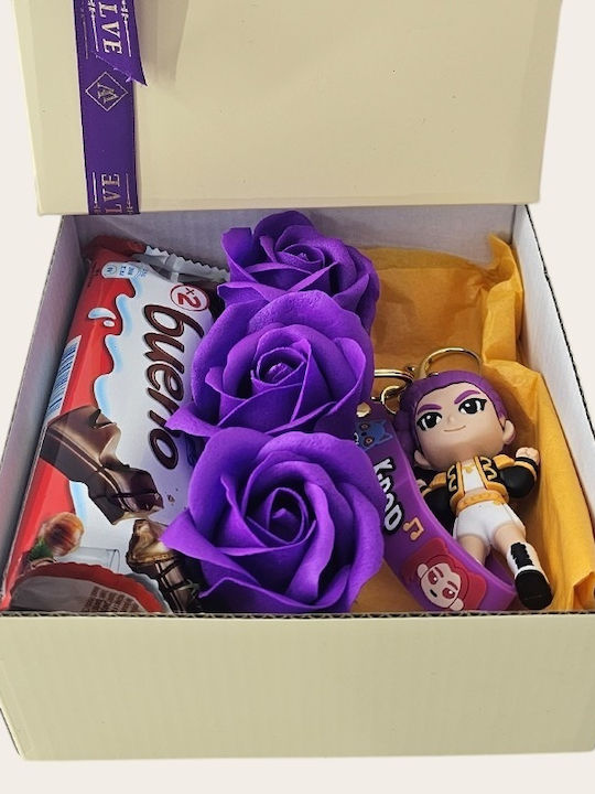Joy Box K-pop Set Pentru Copii Violet Breloc Figurină Stea 3 Trandafiri De Săpun Violet Kinder Bueno