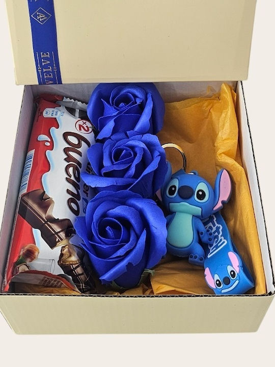 Joy Box Stitch Kids Set Disney Figurină Breloc 3 Trandafiri Săpun Albastru Kinder Bueno