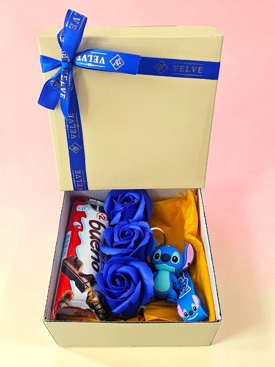 Joy Box Stitch Kids Set Disney Figurină Breloc 3 Trandafiri Săpun Albastru Kinder Bueno