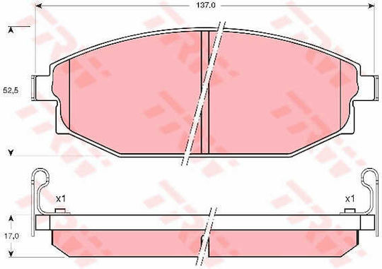 Set Plăcuțe De Frână Partea Din Față Trw Automotive Hyundai Galloper I Ii Toyota Hilux Vii 2.5d/3.0 08.91-05.15 52.5mm 137.0mm 17.0mm