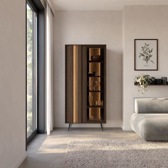 Amaro Wohnzimmer Vitrine aus Holz mit Beleuchtung und Verglasung Walnuss 94x40x196cm Amaro Wohnzimmer Vitrine aus Holz mit Beleuchtung und Verglasung Walnuss 94x40x196cm
