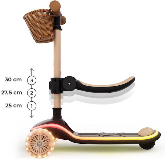 Kinderkraft Kids Scooter Foldable 3-Wheel with Seat Beige