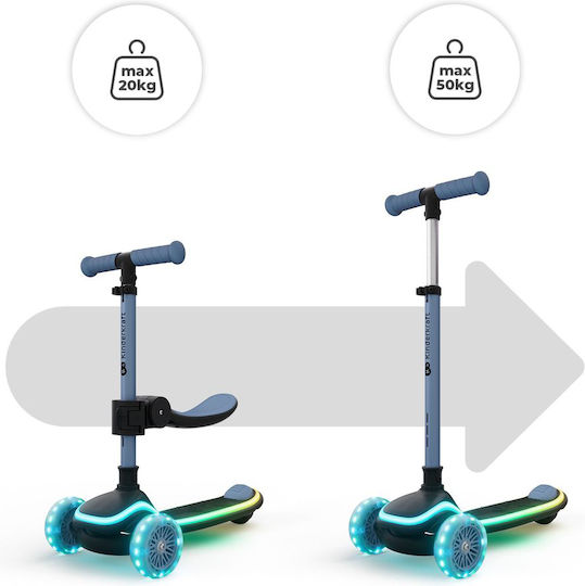 Kinderkraft Kids Scooter Foldable 3-Wheel with Seat Blue