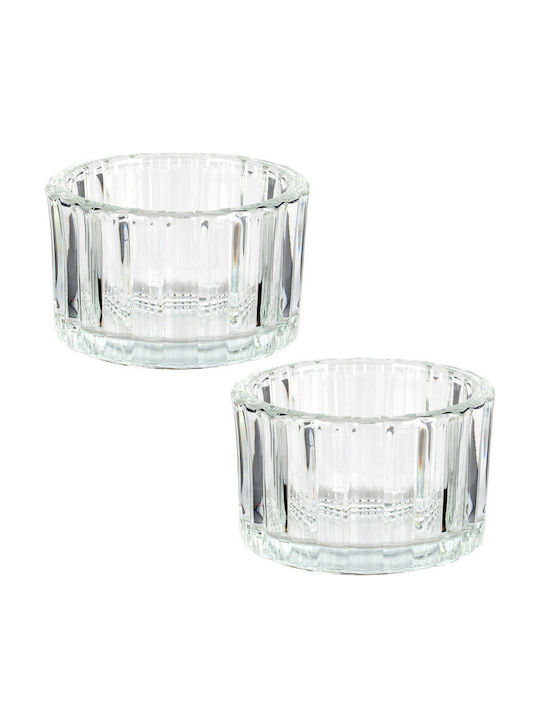 Home&Styling Collection Set Kerzenhalter Glas für Teelichter in Transparentem Farb 5.7x4x4cm 2 Stück