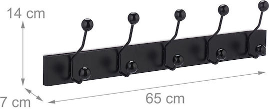 Relaxdays Wall Hanger 5 Hooks Black 65x7x14cm