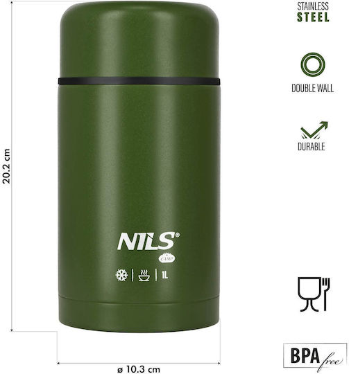 Nils Μπουκάλι Θερμός Ανοξείδωτο BPA Free 1lt GREEN LUNCH THERMOS NILS CAMP